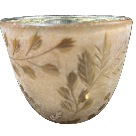 Anthropologie 4.5 Inch Round Glass Gold Leaf Pattern Candle Holder - Picture 2 of 7